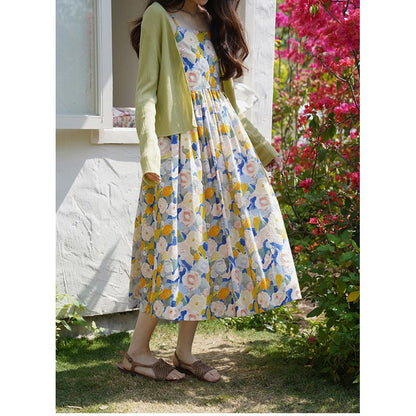 Robe Longue de Style Rétro avec Imprimé Floral pour les Vacances à la Plage Chic et Petite