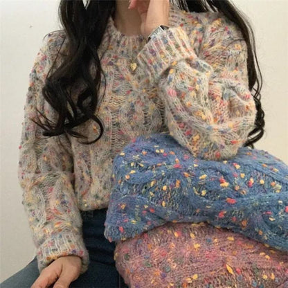 Suéter antienvejecimiento de bloques de color retro corto en tonos de caramelos