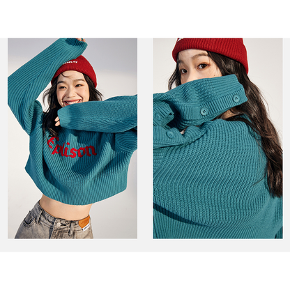 Cropped Casual Knitted Loose Fit Low Waist Letter Sweater