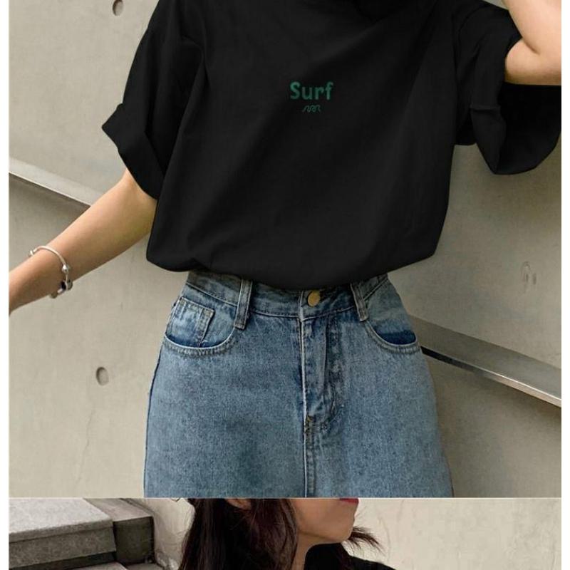 Retro Simplicity Letter Print Loose-Fit Short Sleeve Tee