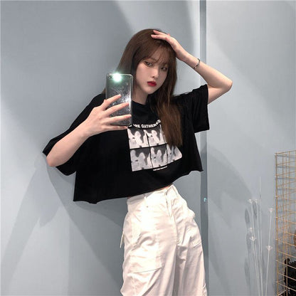 Cropped Niche Loose Fit Navel-Baring Short Sleeve Tee