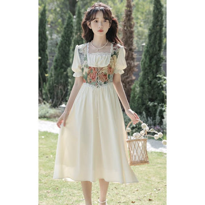 Retro Slimming Floral Print Fairy French Style Dress