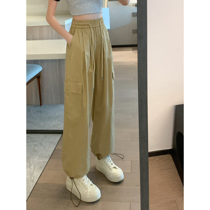 High-Waisted Straight Leg Quick-Drying Thin Sun Protection Drawstring Pants