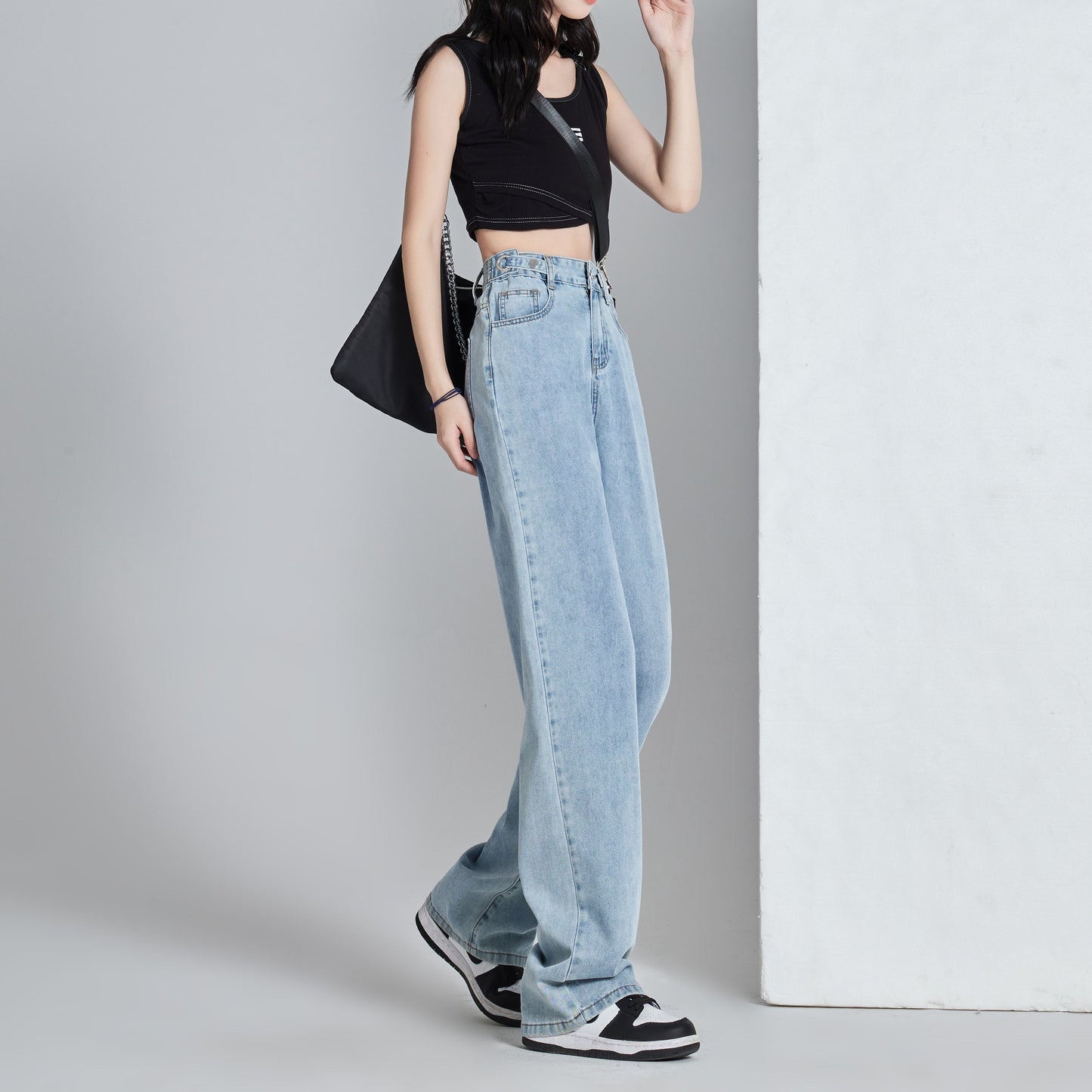 Versatile Slimming Thin Draping Straight Leg High-Waisted Jeans