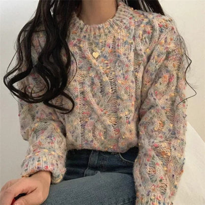 Cropped Retro Color-Blocking Anti-Aging Sweater