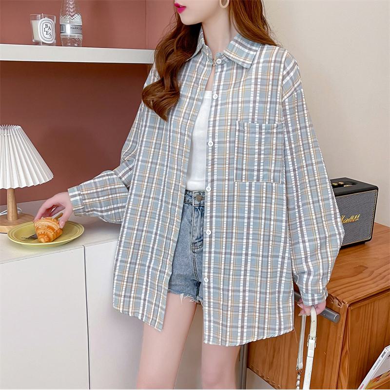 Loose Fit Thin Plaid Anti-Aging Cotton Sun Protection Casual Shirt