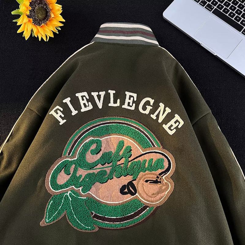 Embroidery Retro Street Style Unisex Casual Loose Fit Varsity Jacket