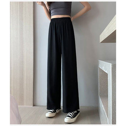 Pantalones de calidad versátiles, casuales, rectos y amplios hasta el suelo con talle alto y caída fina.