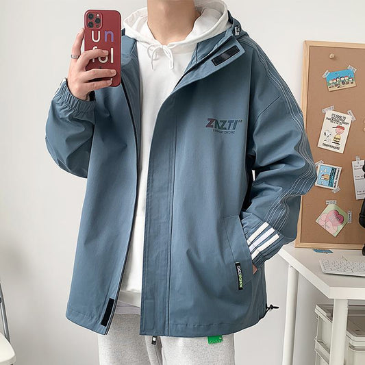 Loose Fit Stand-Up Collar Raincoat Hooded Jacket