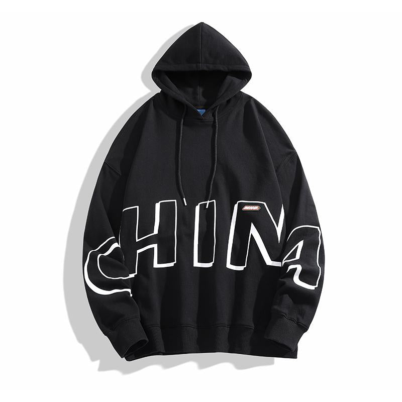 Print Pure Cotton Loose Fit Letter Hoodie