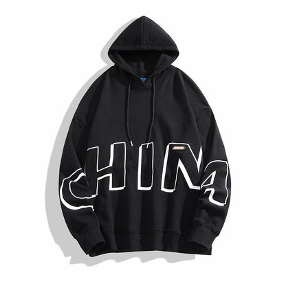 Print Pure Cotton Loose Fit Letter Hoodie