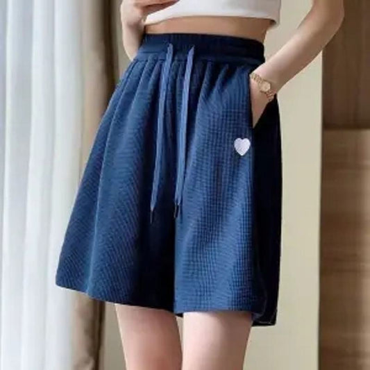 Wide-Leg Sports Houndstooth Casual Slimming Versatile High-Waisted Loose Fit Thin Shorts