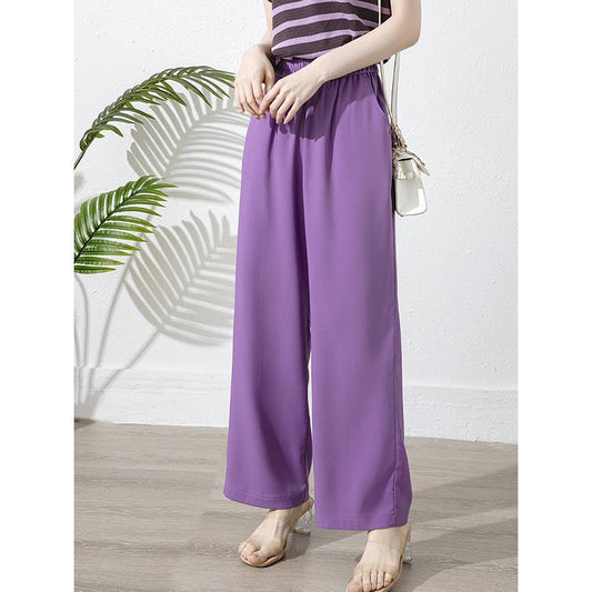 Chic Niche Solid Purple Slant Pocket Loose-Fit Pants