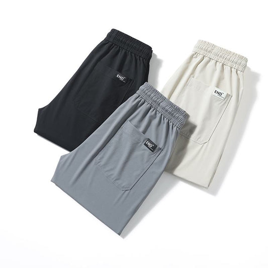 Pantalones holgados de cintura elástica rectos y versátiles con ajuste delgado y elasticidad delgada