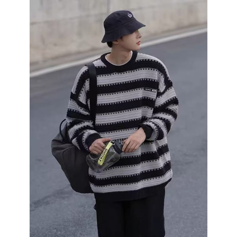 Stripe Knitted Round Neck Loose-Fit Lazy Sweater