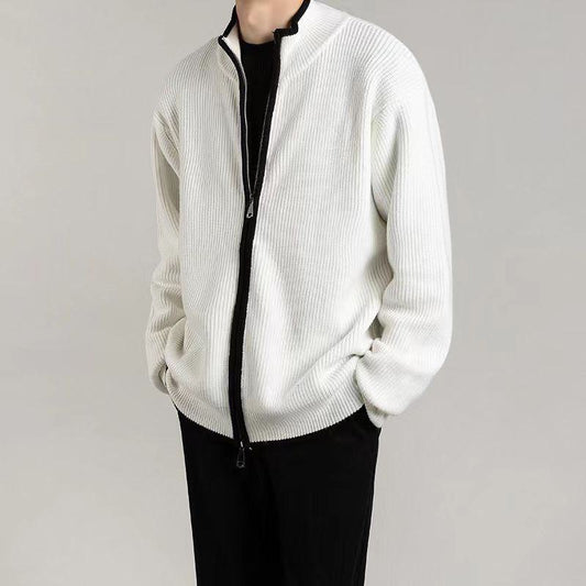Open Front Stand-Up Collar Full Zip Cardigan