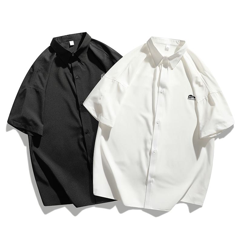 Camisa de manga corta de seda de hielo elástica, simple, versátil y de estilo urbano