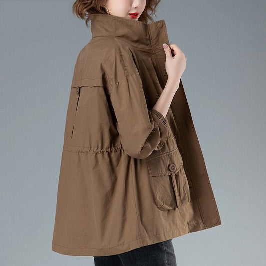 Casual Stand-Up Collar Plus Loose Fit Utility Jacket