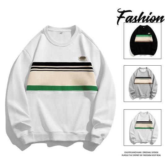 Sweatshirt mit Streifen, Rundhalsausschnitt und lockerer Passform