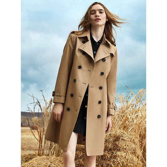 Belted Double Breasted Thigh-Length Trench Coat
