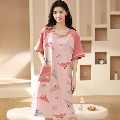 Robe de salon rose en coton pur tissé serré avec motif requin