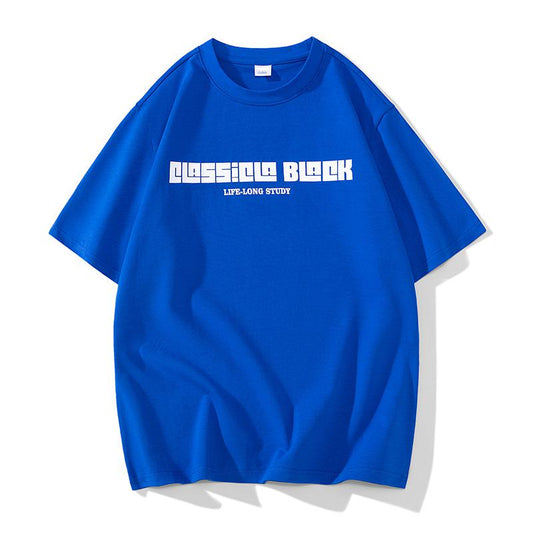 Trendiges, vielseitiges T-Shirt mit Rundhalsausschnitt, aus reiner Baumwolle, mit Buchstaben-Print und kurzen Ärmeln.