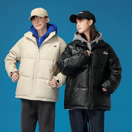 Unisex Zip-Up Faux Two-Piece Thickened Hooded Puffer Jacket