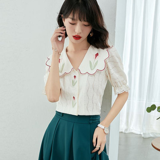 French Style Lace Embroidery Ambiance Blouse