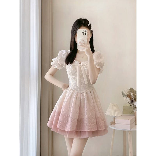 French Style Fairy Cinched Waist Fluffy Petite Dress