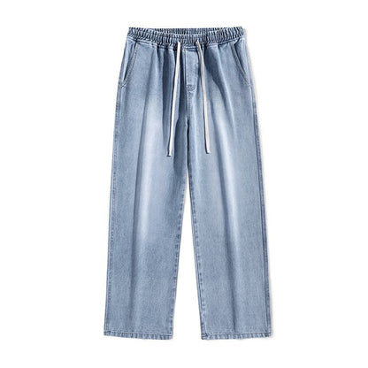 Jeans rectos de ajuste holgado con cintura elástica a la moda