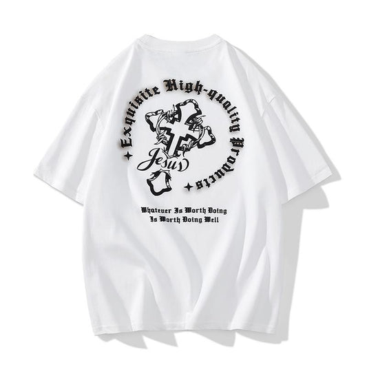 Trendiges T-Shirt mit Rundhalsausschnitt, lockerer Passform, aus reiner Baumwolle mit kurzem Arm