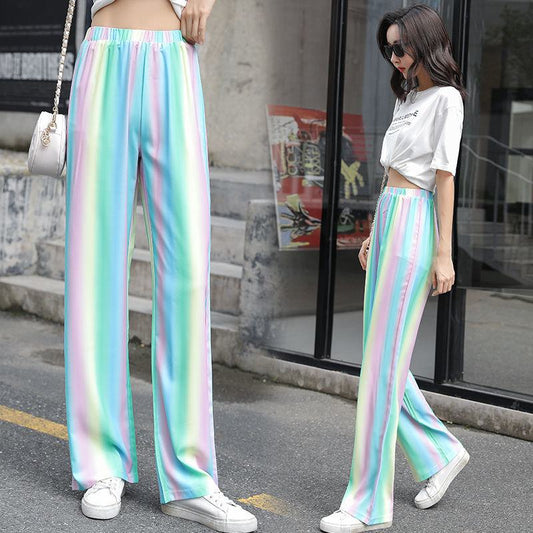 Rainbow High-Waisted Versatile Straight Loose Fit Slimming Pants