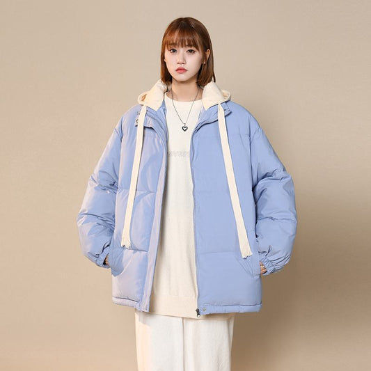 Loose Fit Faux Two-Piece Thickened Hooded Puffer Jacket