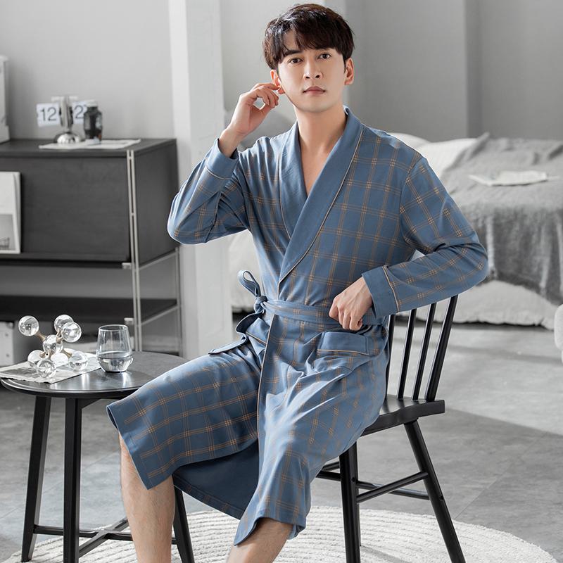 Plaid Atmospheric Belted Cotton Night Robe