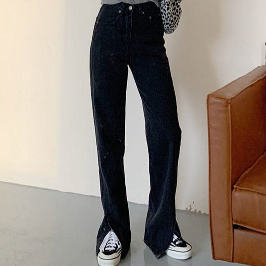 Slimming High-Waisted Niche Floor-Length Split Straight Jeans