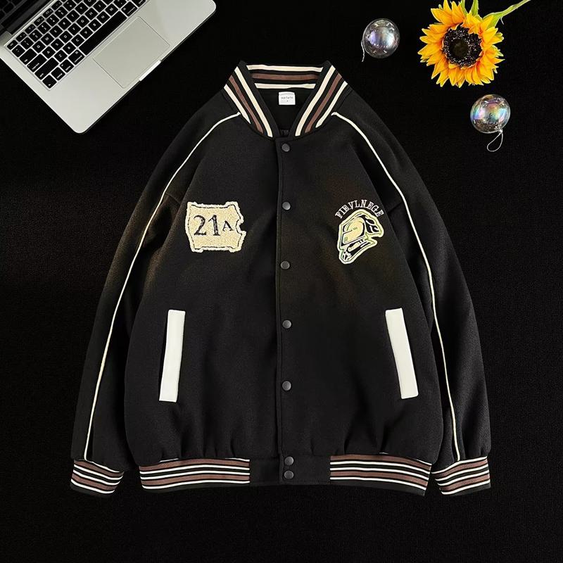 Retro Street Style Unisex Casual Loose Fit Varsity Jacke mit Stickerei