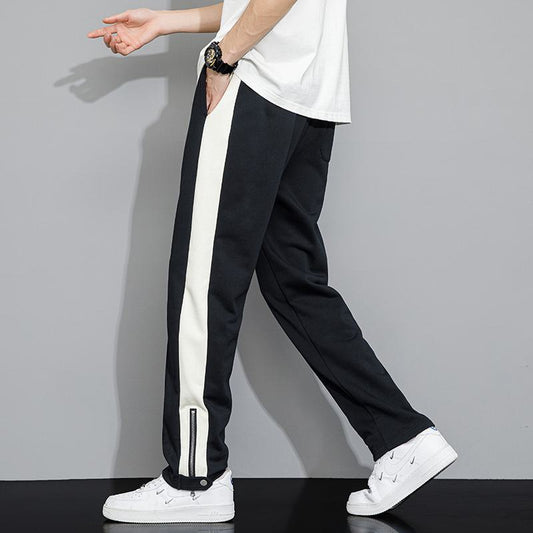 Pantalon de survêtement tricoté à la mode, droit, et polyvalent avec drapé et fente.
