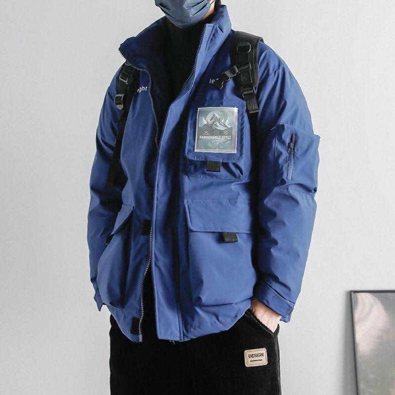 ワークウェアスタイルの多機能マルチポケットレインコートフード付きジャケット