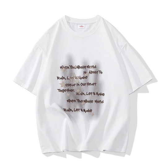 Vielseitiges Print-T-Shirt aus reiner Baumwolle, bequemer lockerer Schnitt