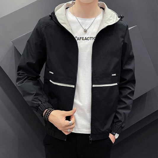 Business Style Slant Pocket Thin Raincoat Hooded Jacket