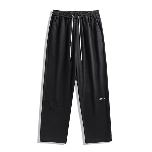 Retro Versatile Pure Cotton High Quality Tied Rope Elastic Waist Washed Sweatpant