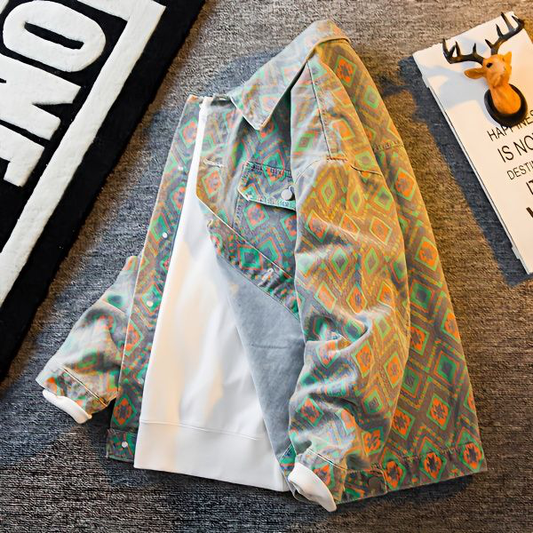 Camisa de manga larga informal de mezclilla con estampado de flor de anacardo