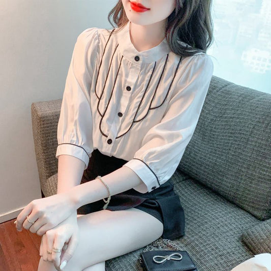 Sun Protection Chiffon Stand-Up Collar Blouse