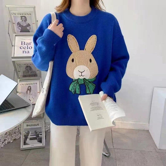 Cartoon Pullover Chic Thickened Versatile Knitted Loose Fit Plus Lazy Sweater