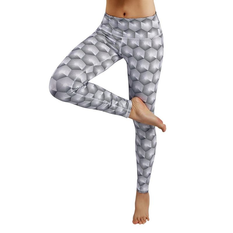 Leggings deportivos casuales de cintura alta con elasticidad geométrica para yoga