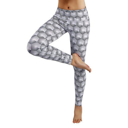 Leggings deportivos casuales de cintura alta con elasticidad geométrica para yoga