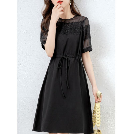 Cinched Waist Lace Slimming Hollowed-Out Chic French Style Dress