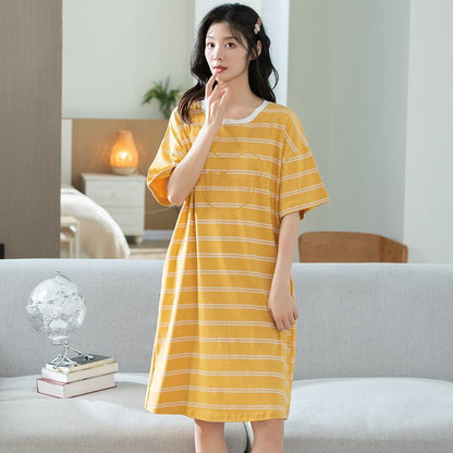 Pullover-Kleid aus reiner Baumwolle mit Rundhalsausschnitt und Streifen im Lounge-Stil.