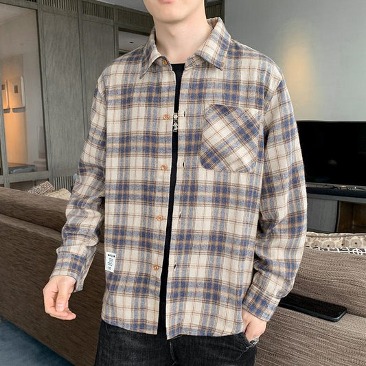 Patched Pocket Plaid Casual Button Long Sleeve Shirt