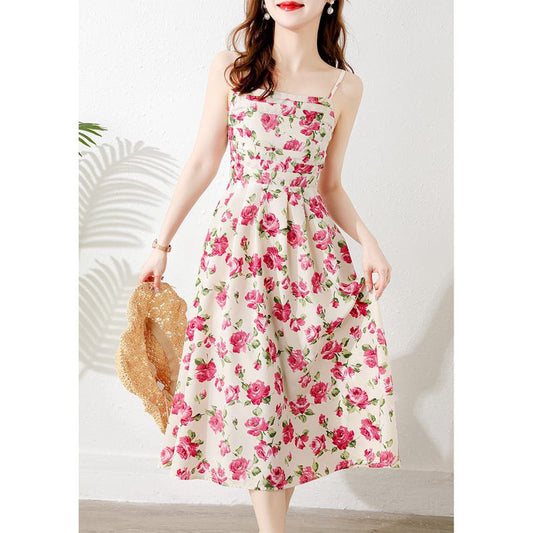 Retro-Style-Kleid mit quadratischem Ausschnitt und tailliertem Print